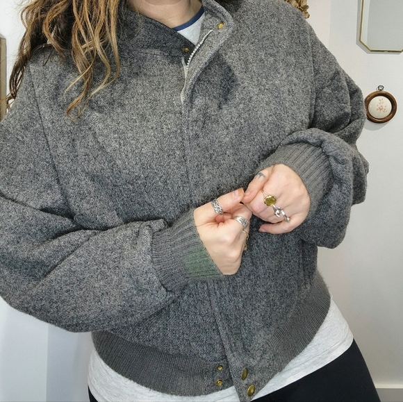 Vintage 80s 90s Britches Wool Bomber Jacket Coat Gray Mens Large Lined EUC - Picture 4 of 10